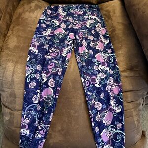 LuLaRoe Women's Leggings with Blue and Pink Floral Pattern Alice in Wonderland